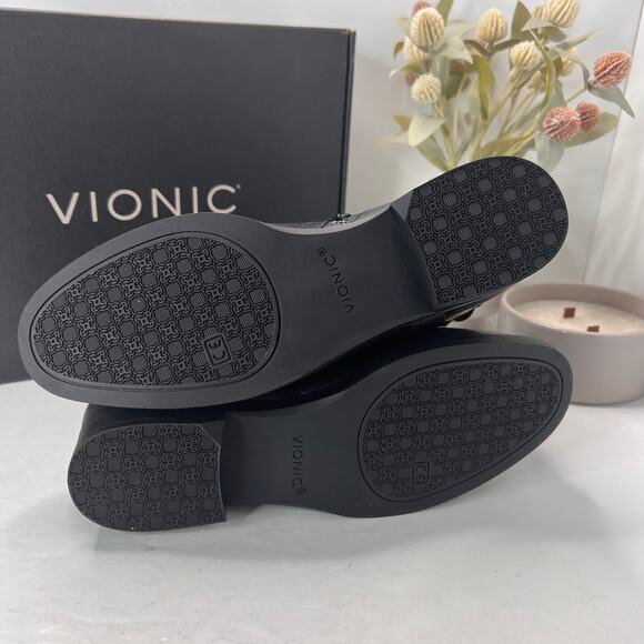 Vionic Sibley Leather Comfort Block Heel Ankle Boot Black Women's 8 NWB - Picture 8 of 11
